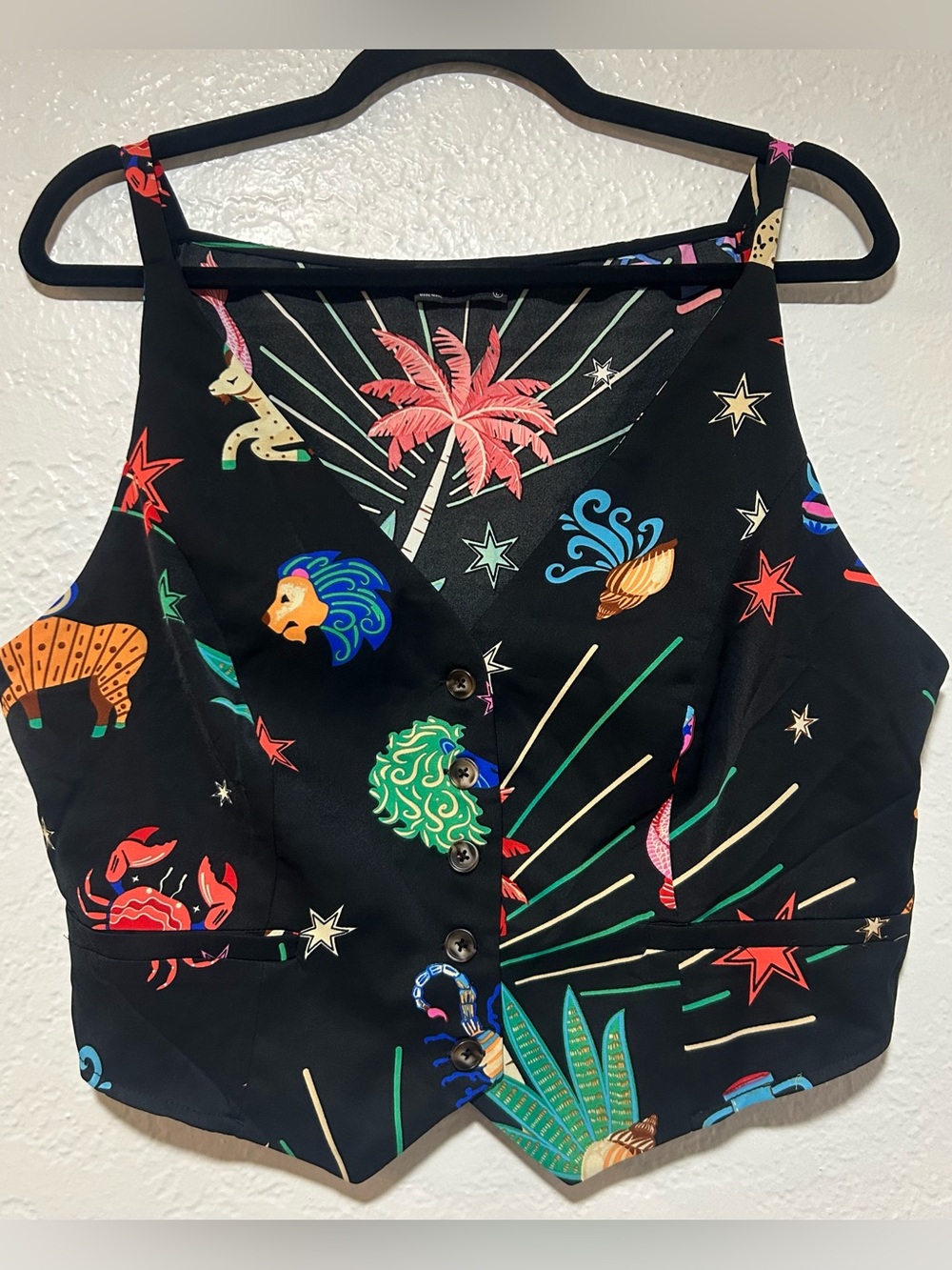 Milk and Honey Black Zodiac Print Cropped Vest Top